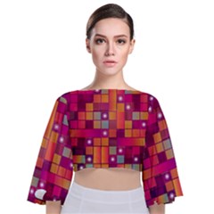 Abstract Background Colorful Tie Back Butterfly Sleeve Chiffon Top by Wegoenart