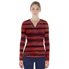 Colorful Abstract Background Strands V-neck Long Sleeve Top by Wegoenart