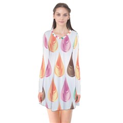 Background Colorful Abstract Long Sleeve V-neck Flare Dress by Wegoenart