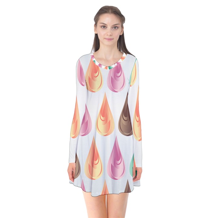 Background Colorful Abstract Long Sleeve V-neck Flare Dress