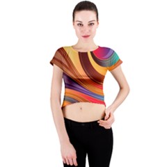 Abstract Colorful Background Wavy Crew Neck Crop Top by Wegoenart