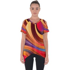 Abstract Colorful Background Wavy Cut Out Side Drop Tee