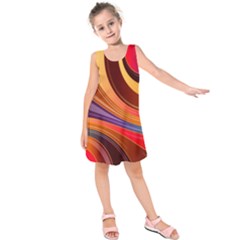 Abstract Colorful Background Wavy Kids  Sleeveless Dress by Wegoenart