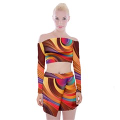 Abstract Colorful Background Wavy Off Shoulder Top With Mini Skirt Set by Wegoenart