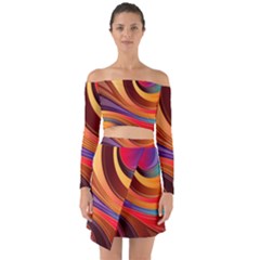 Abstract Colorful Background Wavy Off Shoulder Top With Skirt Set by Wegoenart