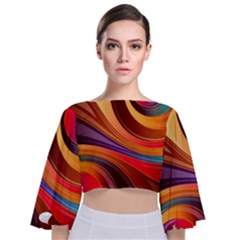 Abstract Colorful Background Wavy Tie Back Butterfly Sleeve Chiffon Top