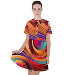 Abstract Colorful Background Wavy Short Sleeve Shoulder Cut Out Dress 