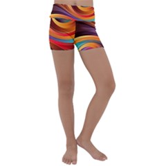 Abstract Colorful Background Wavy Kids  Lightweight Velour Yoga Shorts