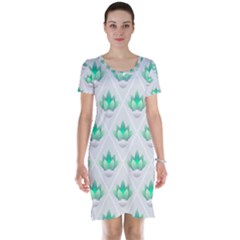 Plant Pattern Green Leaf Flora Short Sleeve Nightdress by Wegoenart