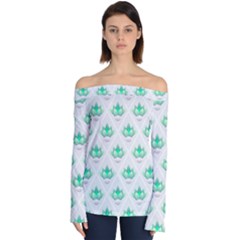 Plant Pattern Green Leaf Flora Off Shoulder Long Sleeve Top