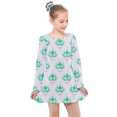 Plant Pattern Green Leaf Flora Kids  Long Sleeve Dress by Wegoenart