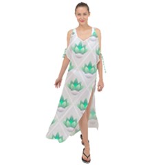 Plant Pattern Green Leaf Flora Maxi Chiffon Cover Up Dress by Wegoenart