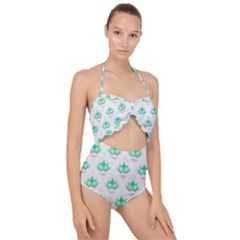 Plant Pattern Green Leaf Flora Scallop Top Cut Out Swimsuit by Wegoenart