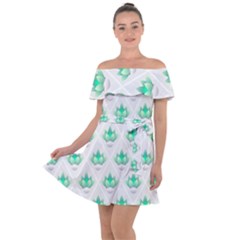 Plant Pattern Green Leaf Flora Off Shoulder Velour Dress by Wegoenart