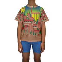 Mountain Village Village Medieval Kids  Short Sleeve Swimwear by Wegoenart