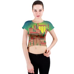 Mountain Village Village Medieval Crew Neck Crop Top by Wegoenart