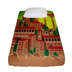 Mountain Village Village Medieval Fitted Sheet (single Size) by Wegoenart