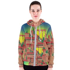 Mountain Village Village Medieval Women s Zipper Hoodie by Wegoenart