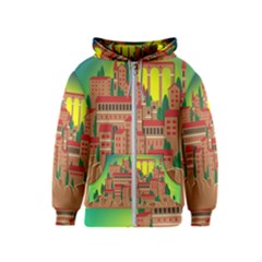 Mountain Village Village Medieval Kids  Zipper Hoodie by Wegoenart