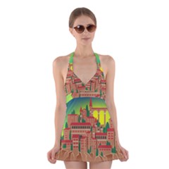 Mountain Village Village Medieval Halter Dress Swimsuit  by Wegoenart