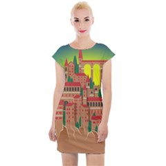 Mountain Village Village Medieval Cap Sleeve Bodycon Dress by Wegoenart