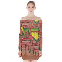 Mountain Village Village Medieval Long Sleeve Off Shoulder Dress by Wegoenart