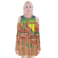 Mountain Village Village Medieval Velvet Long Sleeve Shoulder Cutout Dress by Wegoenart