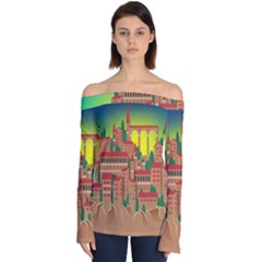 Mountain Village Village Medieval Off Shoulder Long Sleeve Top