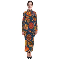 Pattern Background Ethnic Tribal Turtleneck Maxi Dress by Wegoenart