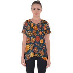 Pattern Background Ethnic Tribal Cut Out Side Drop Tee