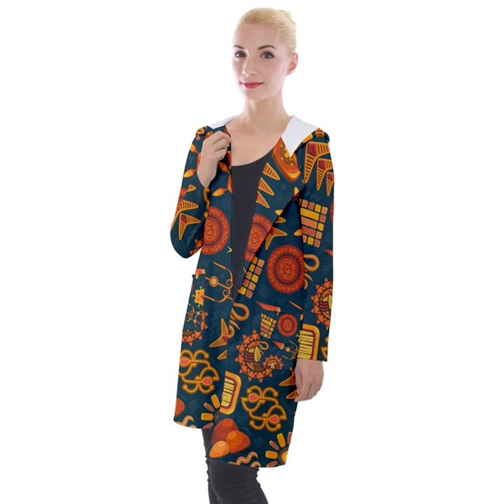 Pattern Background Ethnic Tribal Hooded Pocket Cardigan