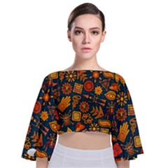 Pattern Background Ethnic Tribal Tie Back Butterfly Sleeve Chiffon Top by Wegoenart