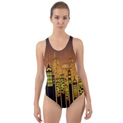 Buildings Skyscrapers City Cut-out Back One Piece Swimsuit by Wegoenart