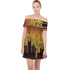 Buildings Skyscrapers City Off Shoulder Chiffon Dress