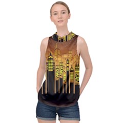 Buildings Skyscrapers City High Neck Satin Top