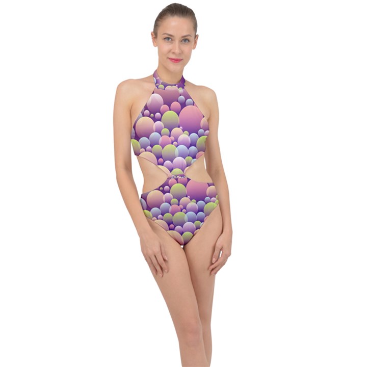 Abstract Background Circle Bubbles Halter Side Cut Swimsuit