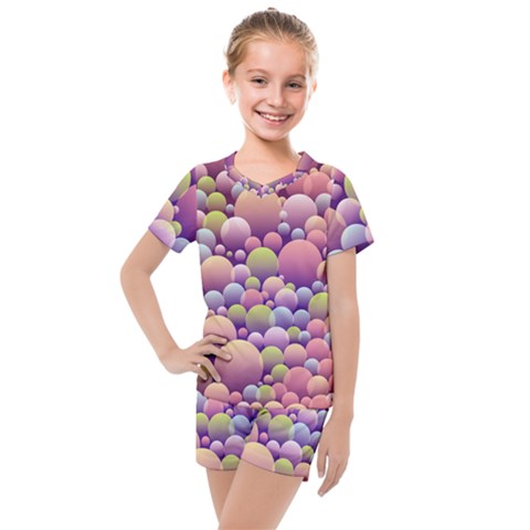 Abstract Background Circle Bubbles Kids  Mesh Tee And Shorts Set by Wegoenart