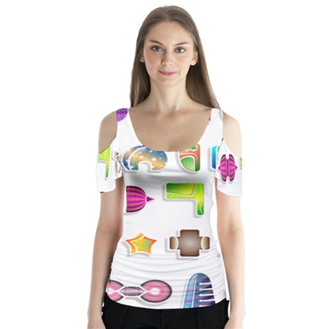 Shapes Abstract Set Pack Butterfly Sleeve Cutout Tee  by Wegoenart