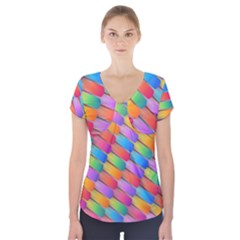 Colorful Background Abstract Short Sleeve Front Detail Top by Wegoenart