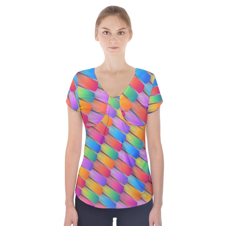 Colorful Background Abstract Short Sleeve Front Detail Top