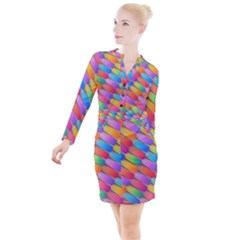 Colorful Background Abstract Button Long Sleeve Dress