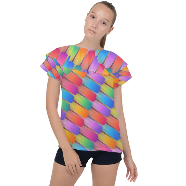 Colorful Background Abstract Ruffle Collar Chiffon Blouse