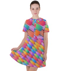 Colorful Background Abstract Short Sleeve Shoulder Cut Out Dress 