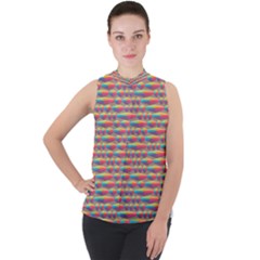 Background Abstract Colorful Mock Neck Chiffon Sleeveless Top