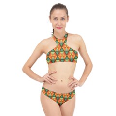 Background Triangle Abstract Golden High Neck Bikini Set by Wegoenart