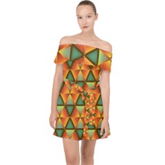 Background Triangle Abstract Golden Off Shoulder Chiffon Dress