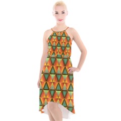 Background Triangle Abstract Golden High-low Halter Chiffon Dress  by Wegoenart