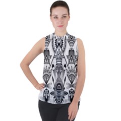 Ancient Parade Ancient Civilization Mock Neck Chiffon Sleeveless Top