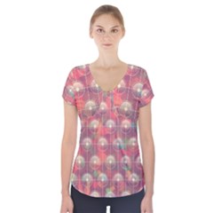 Colorful Background Abstrac Pattern Short Sleeve Front Detail Top by Wegoenart