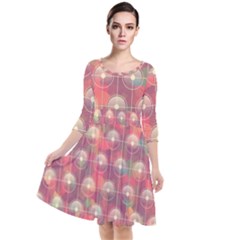 Colorful Background Abstrac Pattern Quarter Sleeve Waist Band Dress